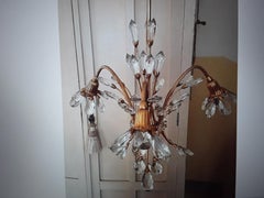 1940's French Hollywood Regency Ormolu with Cut Crystal Floral Form Chandelier