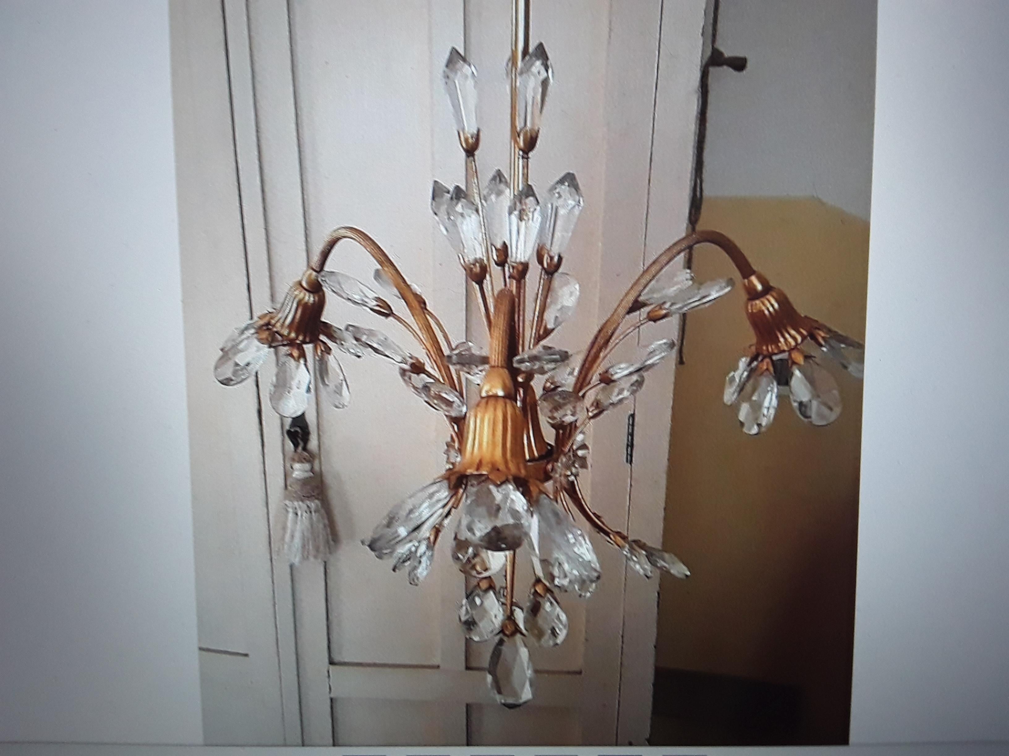 Austrian 1940's French Hollywood Regency Ormolu with Cut Crystal Floral Form Chandelier  For Sale