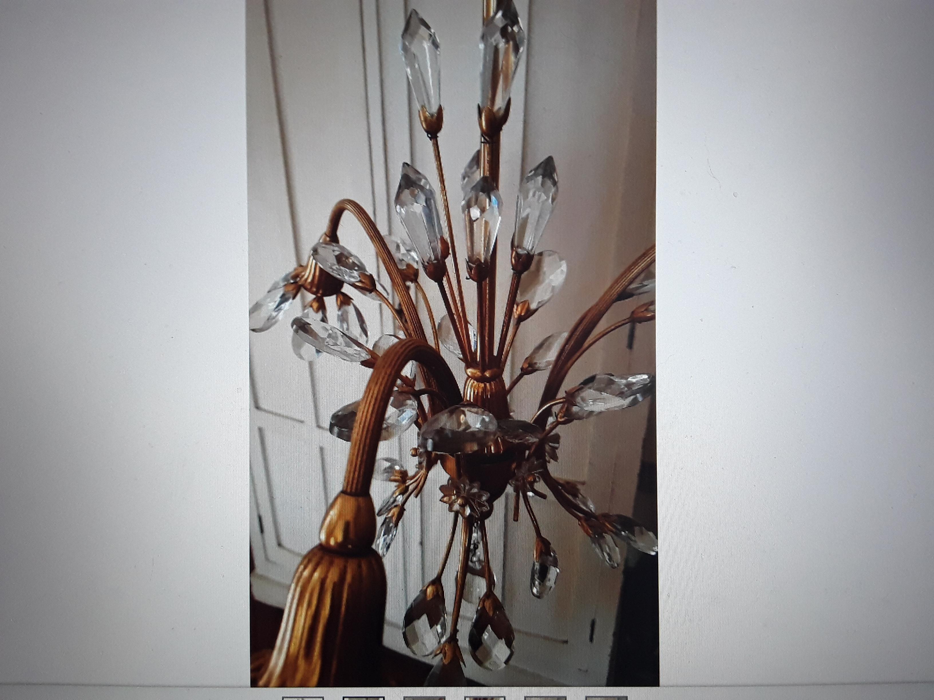 1940's French Hollywood Regency Ormolu with Cut Crystal Floral Form Chandelier  For Sale 3