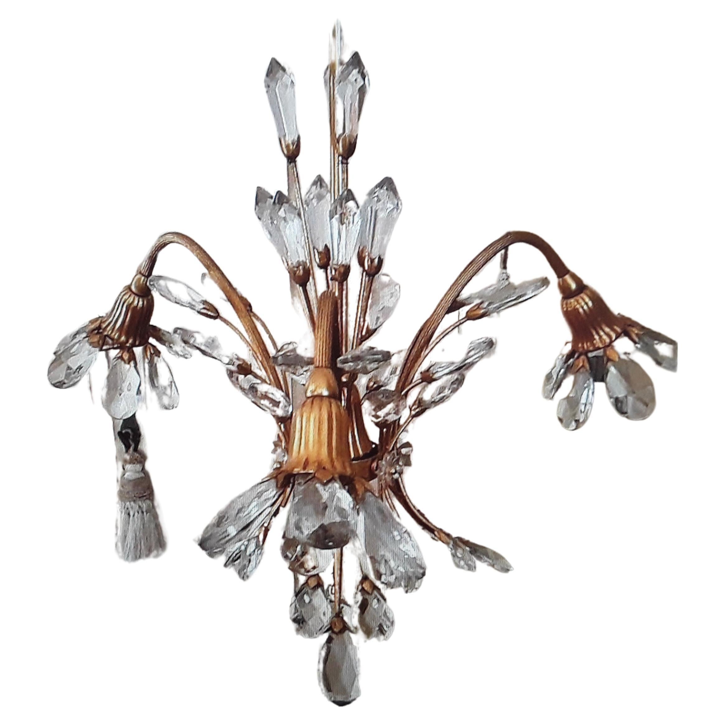 1940's French Hollywood Regency Ormolu with Cut Crystal Floral Form Chandelier  For Sale