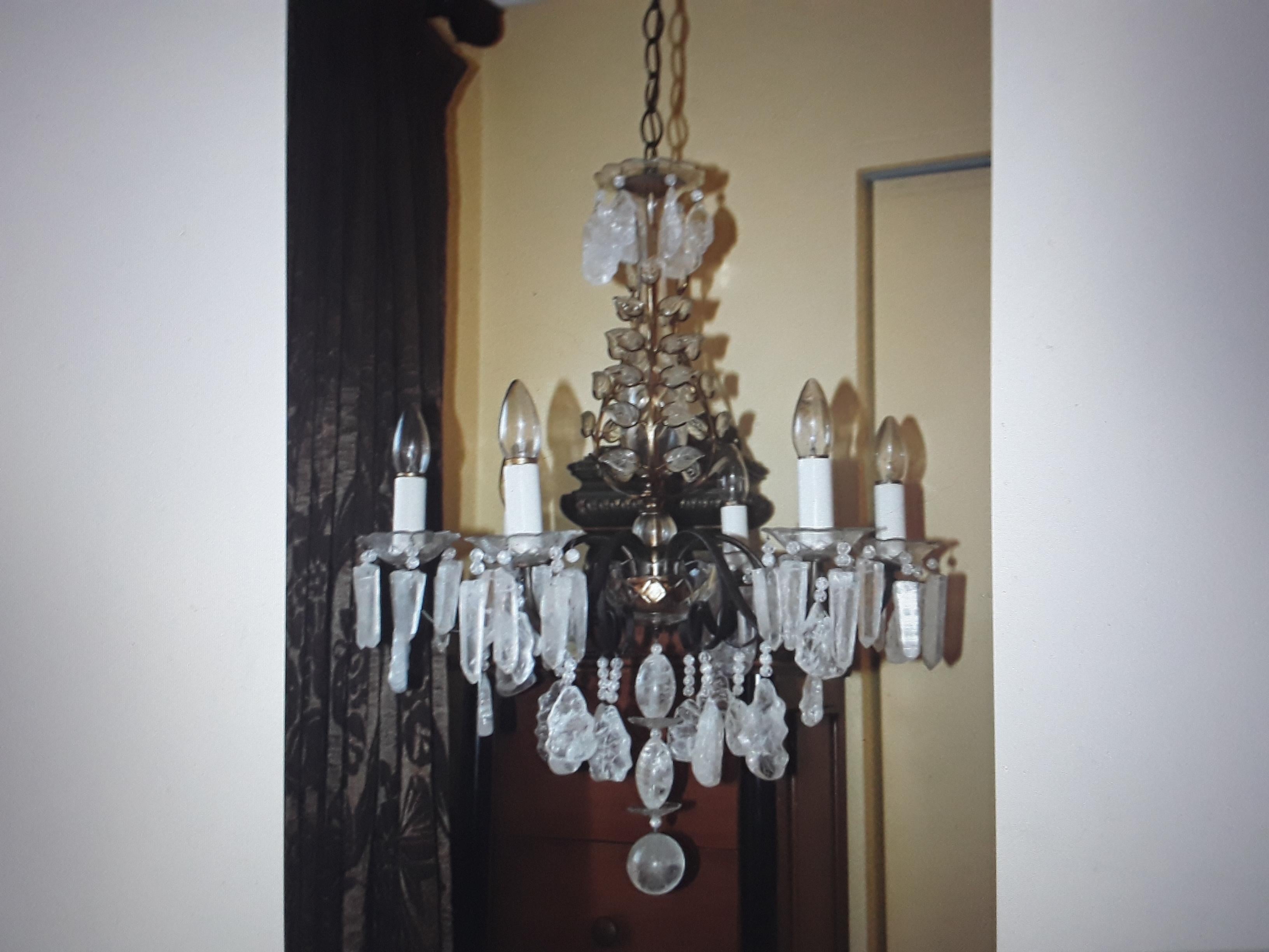 Amazing 1940's French Hollywood Regency Rock Crystal Chandelier. Petals, Vines and Stalactites featured. This is a very special chandelier for sure! Found on sale in Paris.