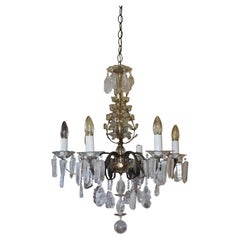 1940s French Hollywood Regency Rock Crystal Floral Petal & Stalactite Chandelier