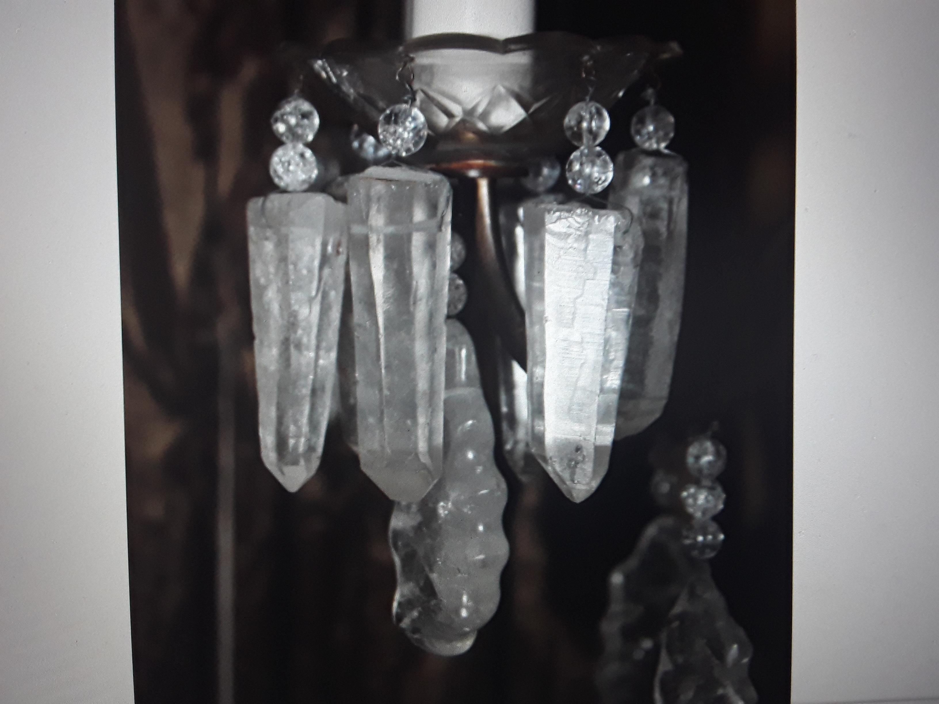 Mid-20th Century 1940s French Hollywood Regency Rock Crystal Floral Petal & Stalactite Chandelier For Sale