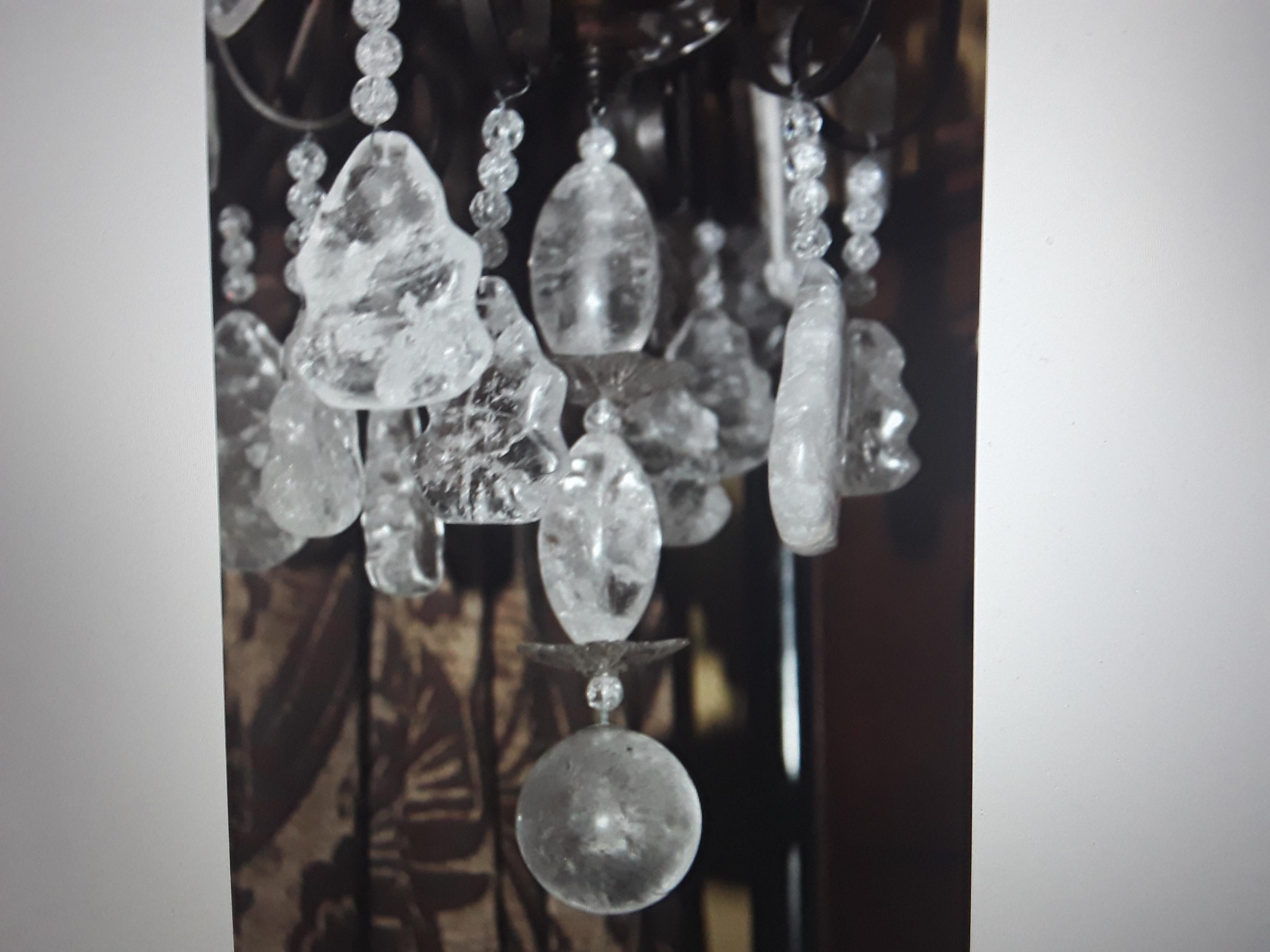 1940s French Hollywood Regency Rock Crystal Floral Petal & Stalactite Chandelier For Sale 1