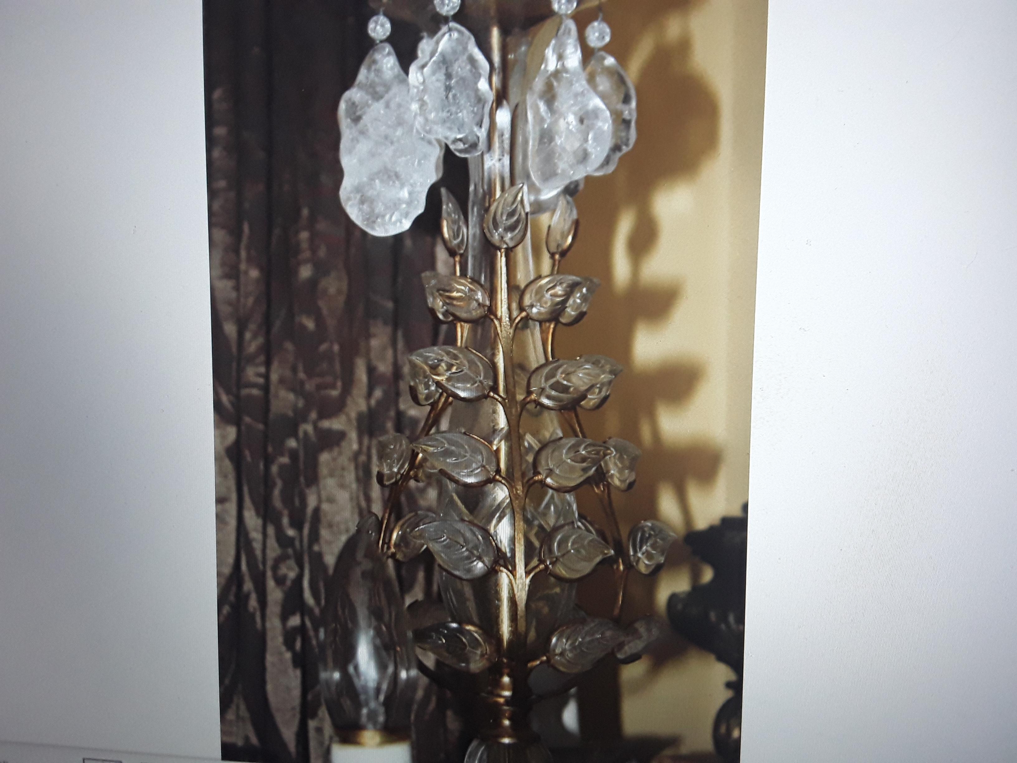 1940s French Hollywood Regency Rock Crystal Floral Petal & Stalactite Chandelier For Sale 4
