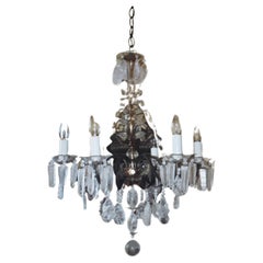 Vintage 1940s French Hollywood Regency Rock Crystal Floral Petal & Stalactite Chandelier