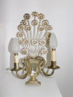 1940's French Hollywood Regency Silvered "Bouquet of Daisies" Wall Sconce Bagues