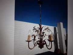 1940's French Hollywood Regency Tole Peinte Floral Chandelier