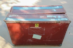 1940s French industrial Original Suroy Industrial Red Storage Bin Metal Handles