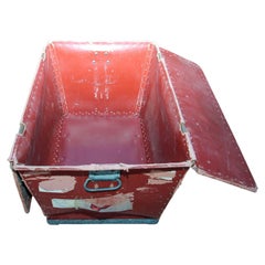 1940s French industrial Original Suroy Industrial Red Storage Bin Metal Handles