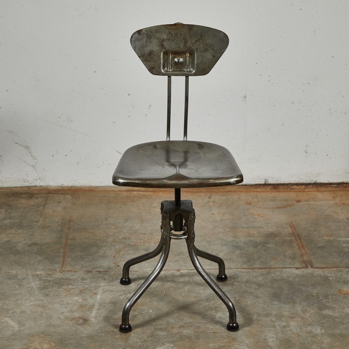 1940s French Industrial Steel Flambo Chair In Good Condition In Los Angeles, CA