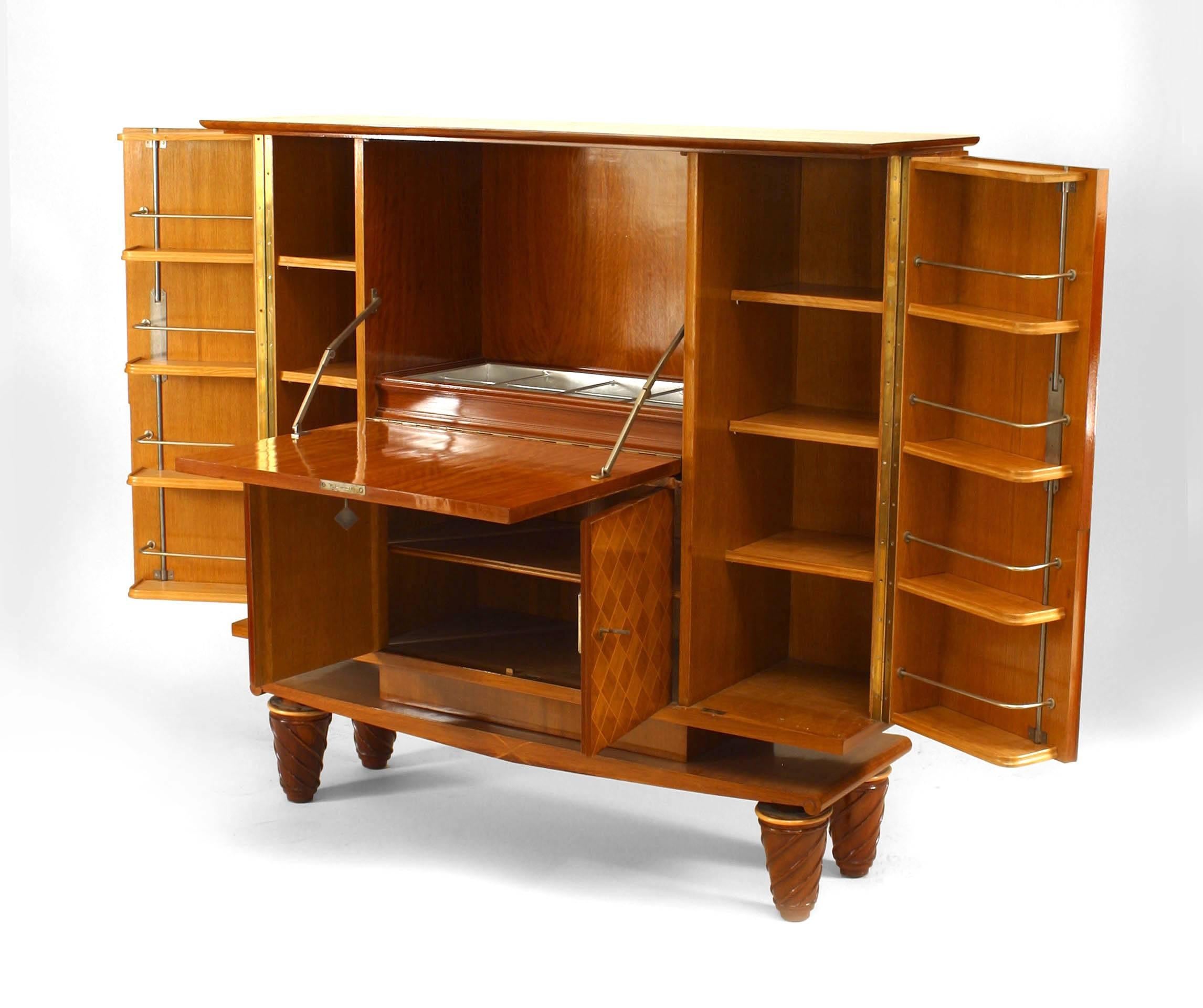 Mid-Century Modern French Walnut & Satinwood Bar Cabinet For Sale