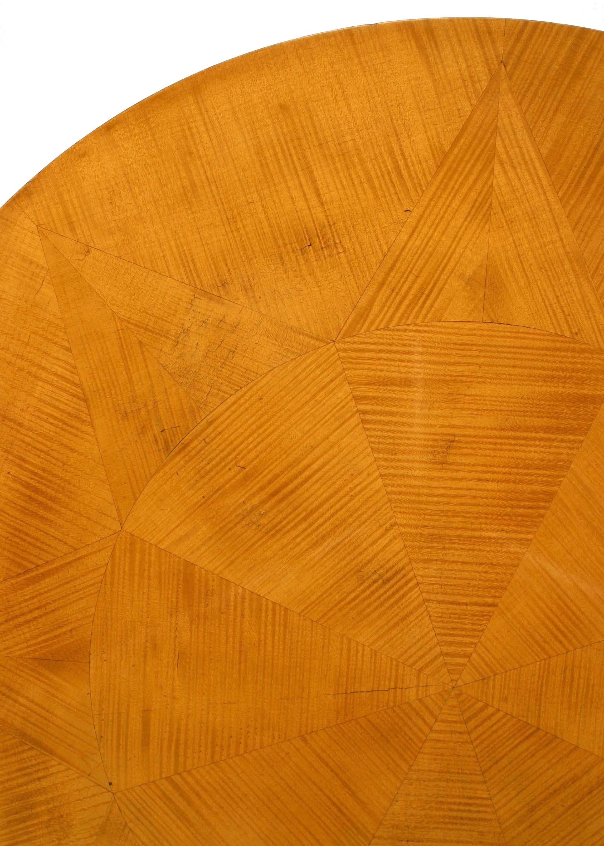 French Mid-Century Maple Sunburst Brass Circular Top Table 1