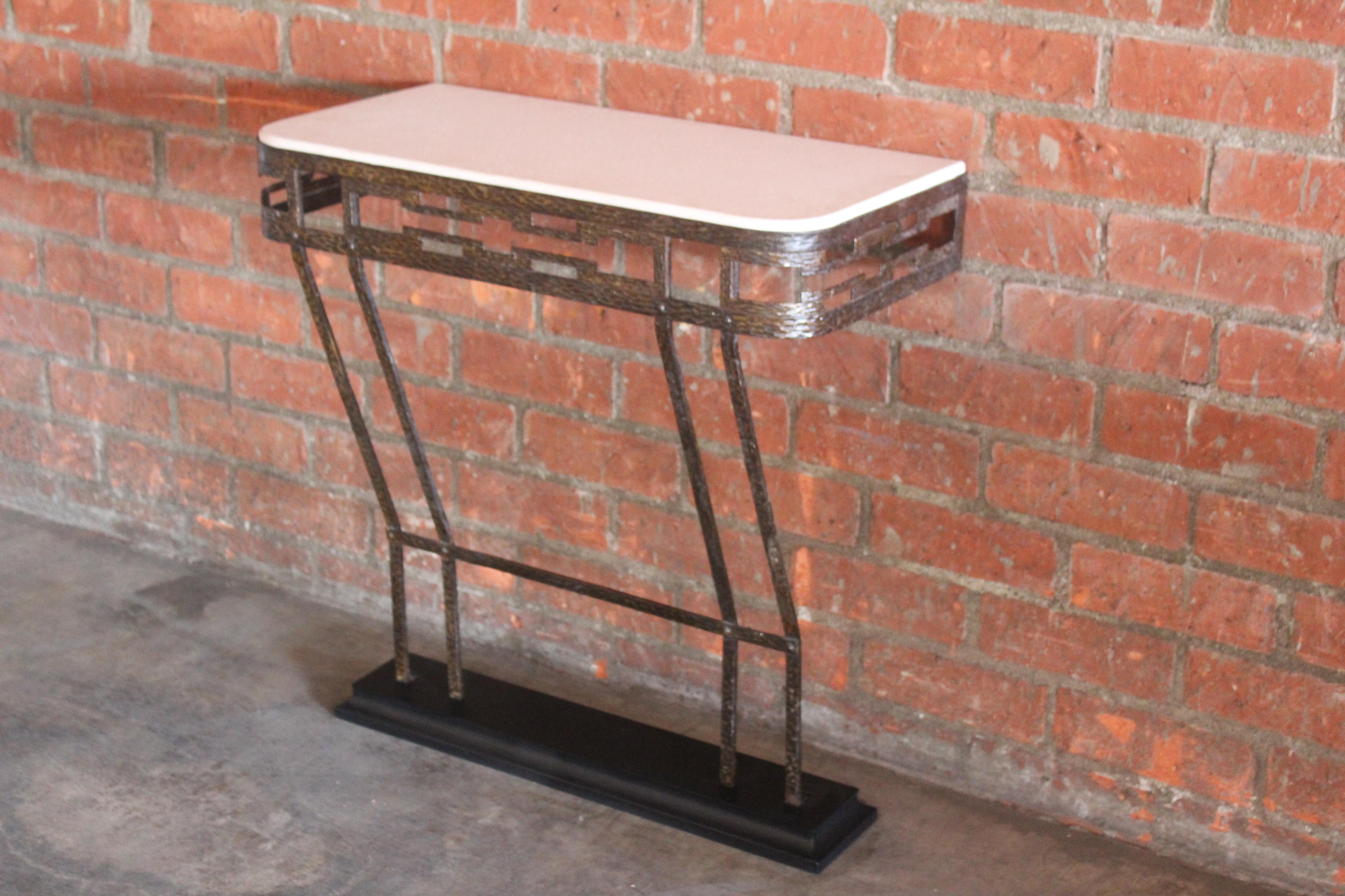 1940s French Iron and Limestone Wall Mounted Console In Good Condition In Los Angeles, CA