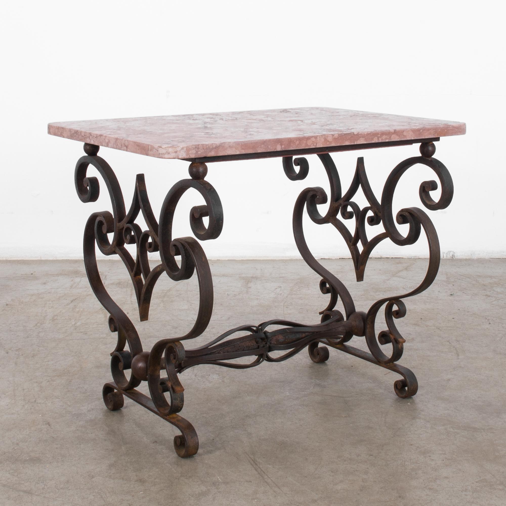 French Provincial 1940s French Iron and Marble Coffee Table