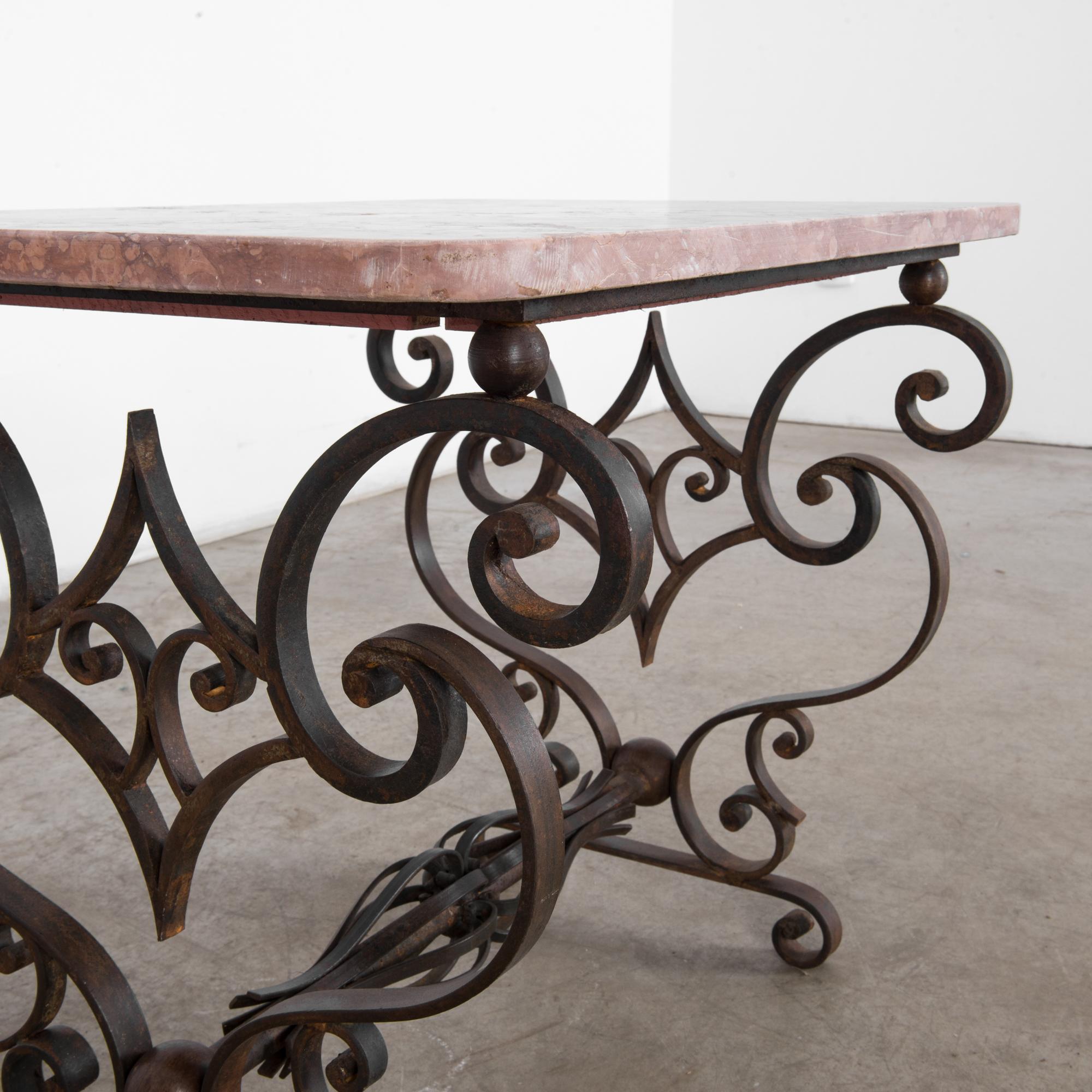 1940s French Iron and Marble Coffee Table 1