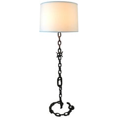 1940s French Iron Floor Lamp with Custom Shade