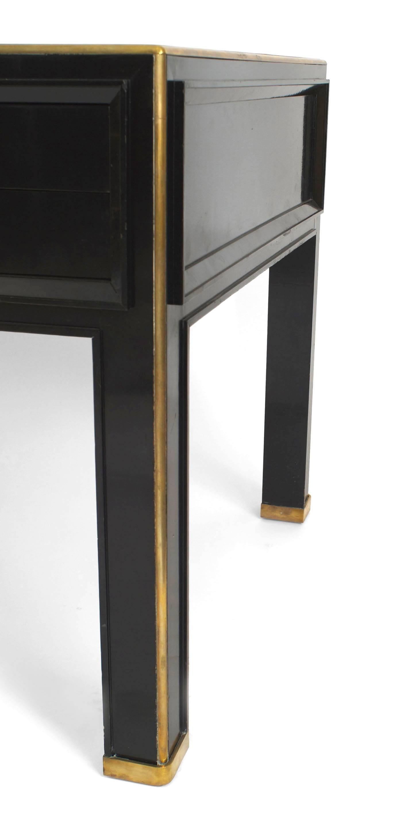 French Jacques Adnet Brass Mounted Black Lacquered Writing Desk For Sale 3