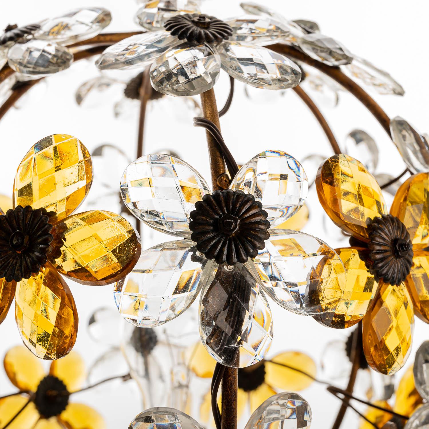 1940's French Lantern with Amber Crystal Glass Flowers In Good Condition For Sale In Schoorl, NL