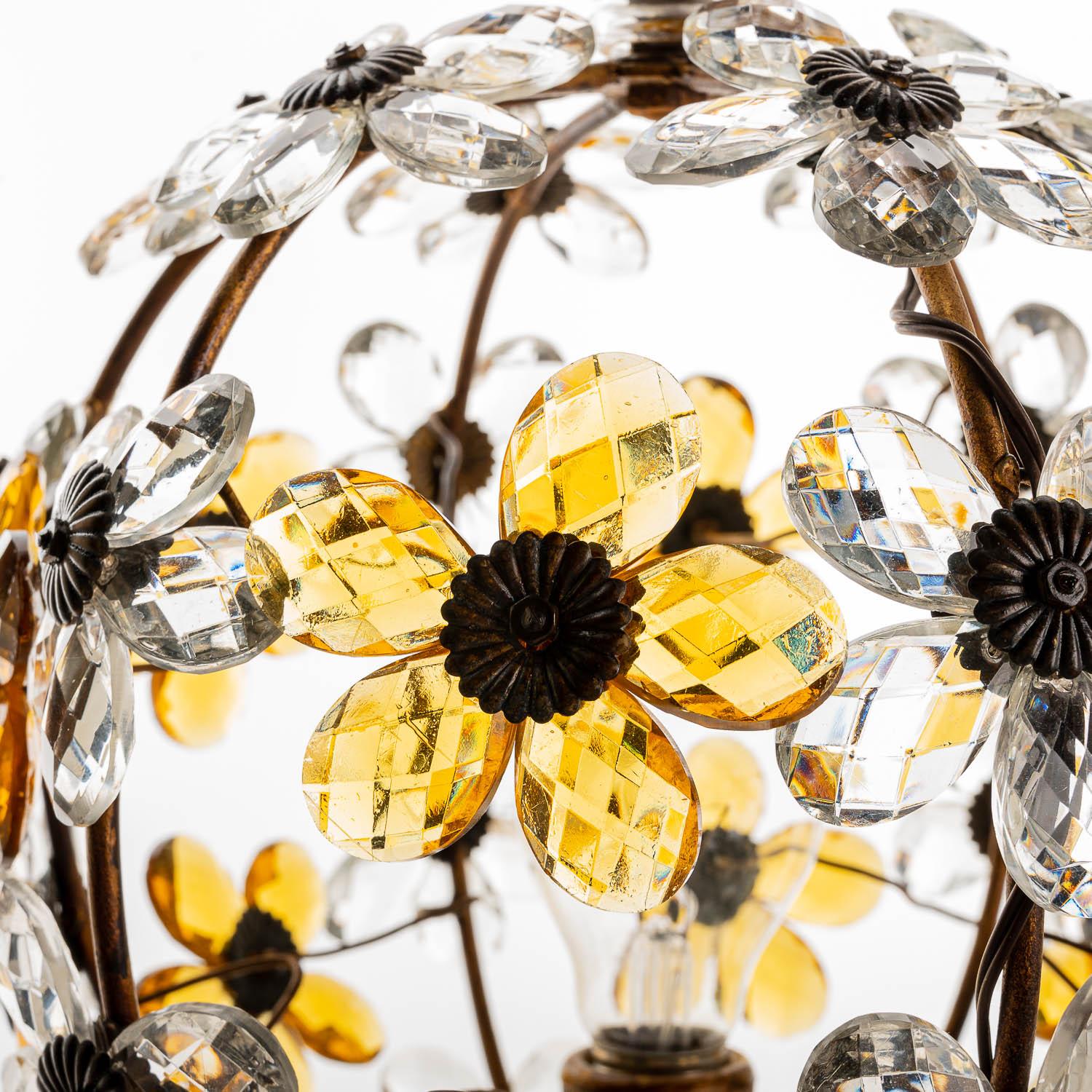 20th Century 1940's French Lantern with Amber Crystal Glass Flowers For Sale