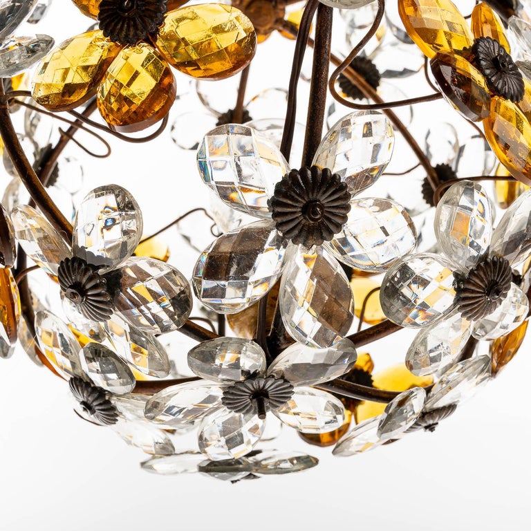 1940's French Lantern with Amber Crystal Glass Flowers For Sale at 1stDibs