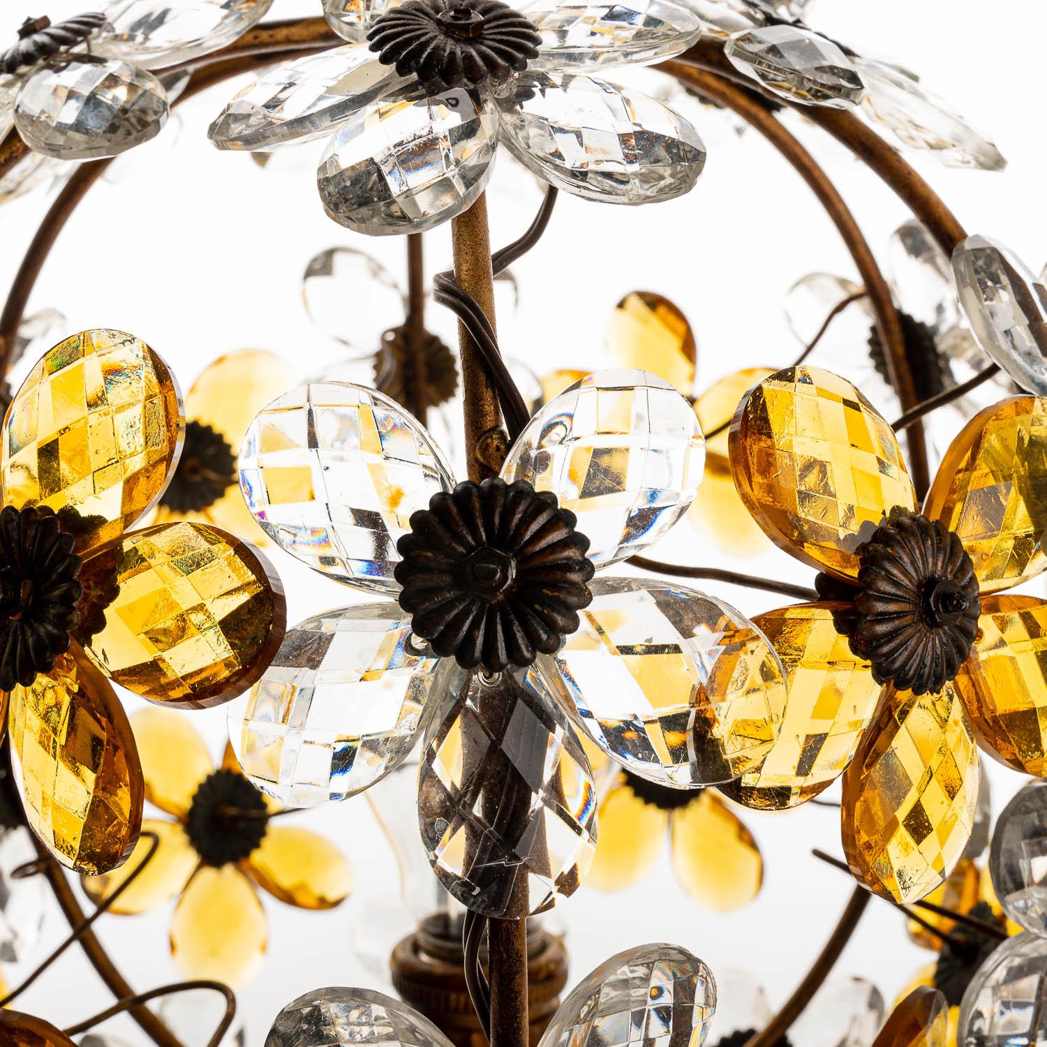 1940's French Lantern with Amber Crystal Glass Flowers For Sale 1
