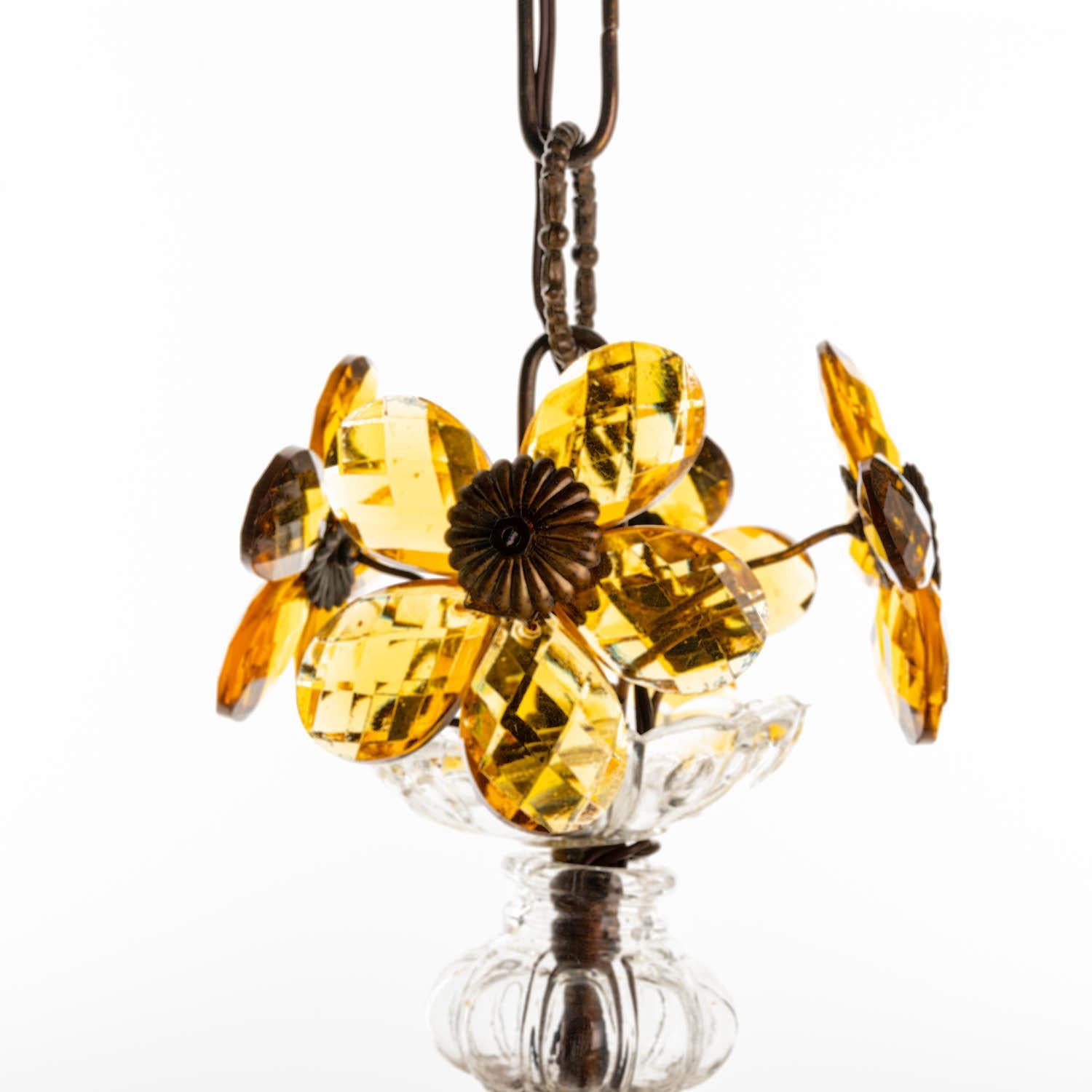 1940's French Lantern with Amber Crystal Glass Flowers For Sale 2