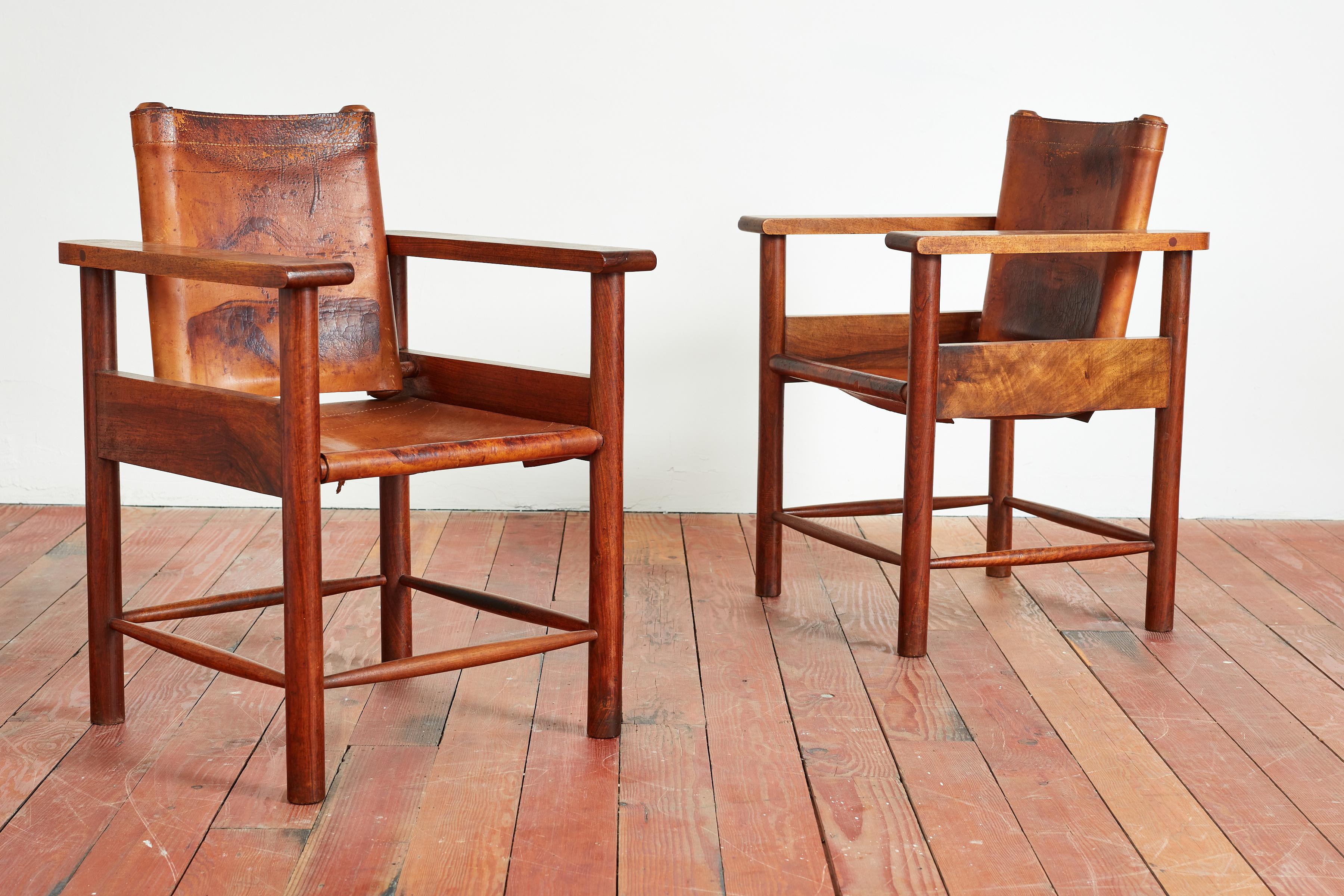1940s French Leather Chairs In Good Condition For Sale In Beverly Hills, CA
