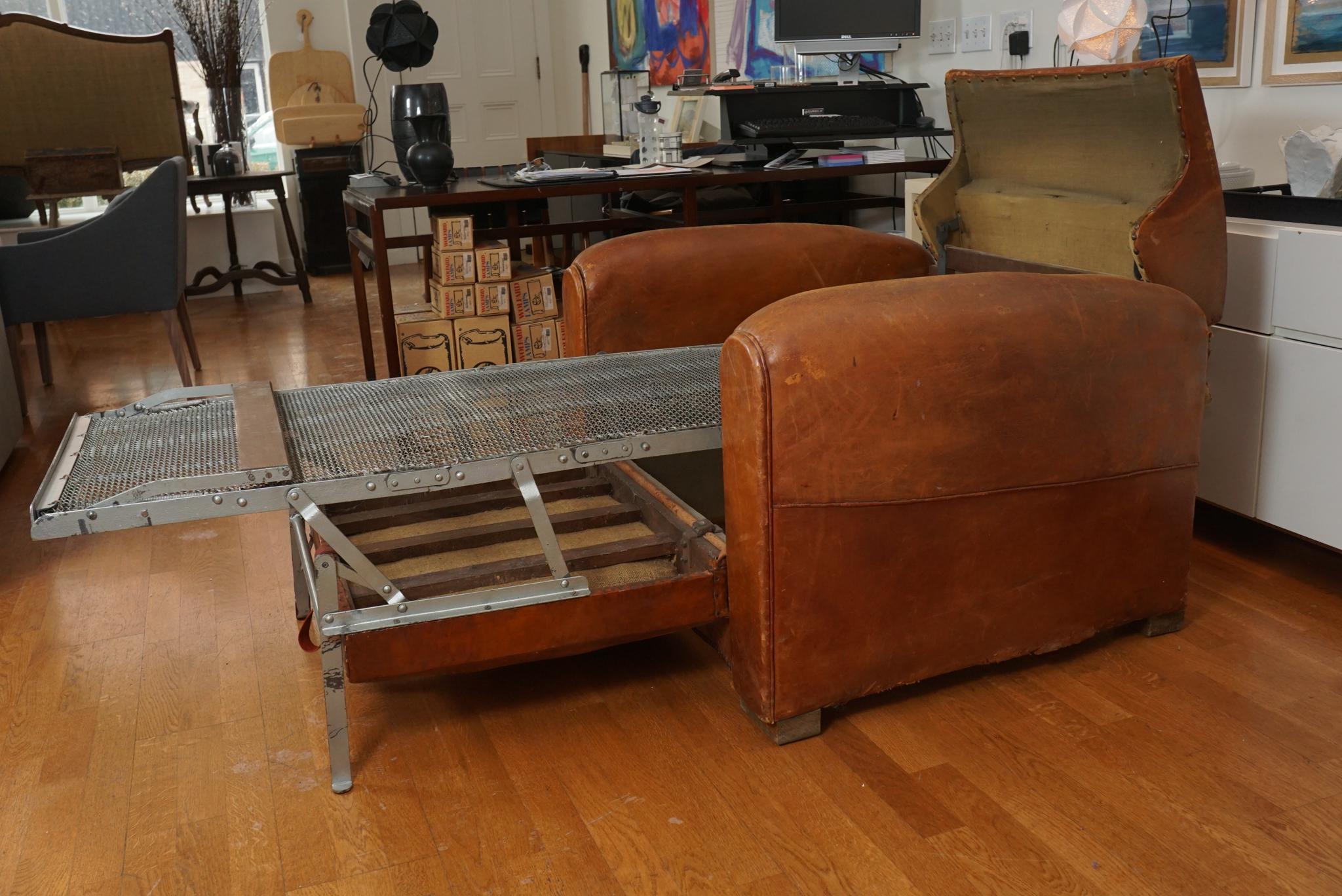 1940s French Leather Convertible Club Chair For Sale 8