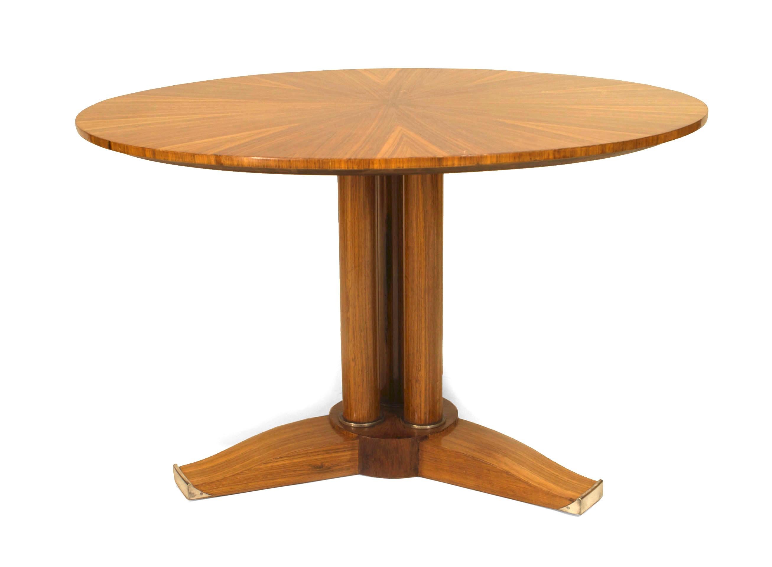 Jules Leleu French Mid-Century Round Mahogany Sunburst Coffee Table In Good Condition For Sale In New York, NY