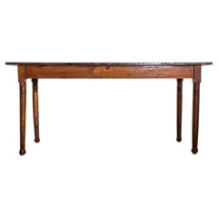 Vintage 1940’s French Long Barrel Leg Mid Oak Fruitwood Kitchen Dining Table