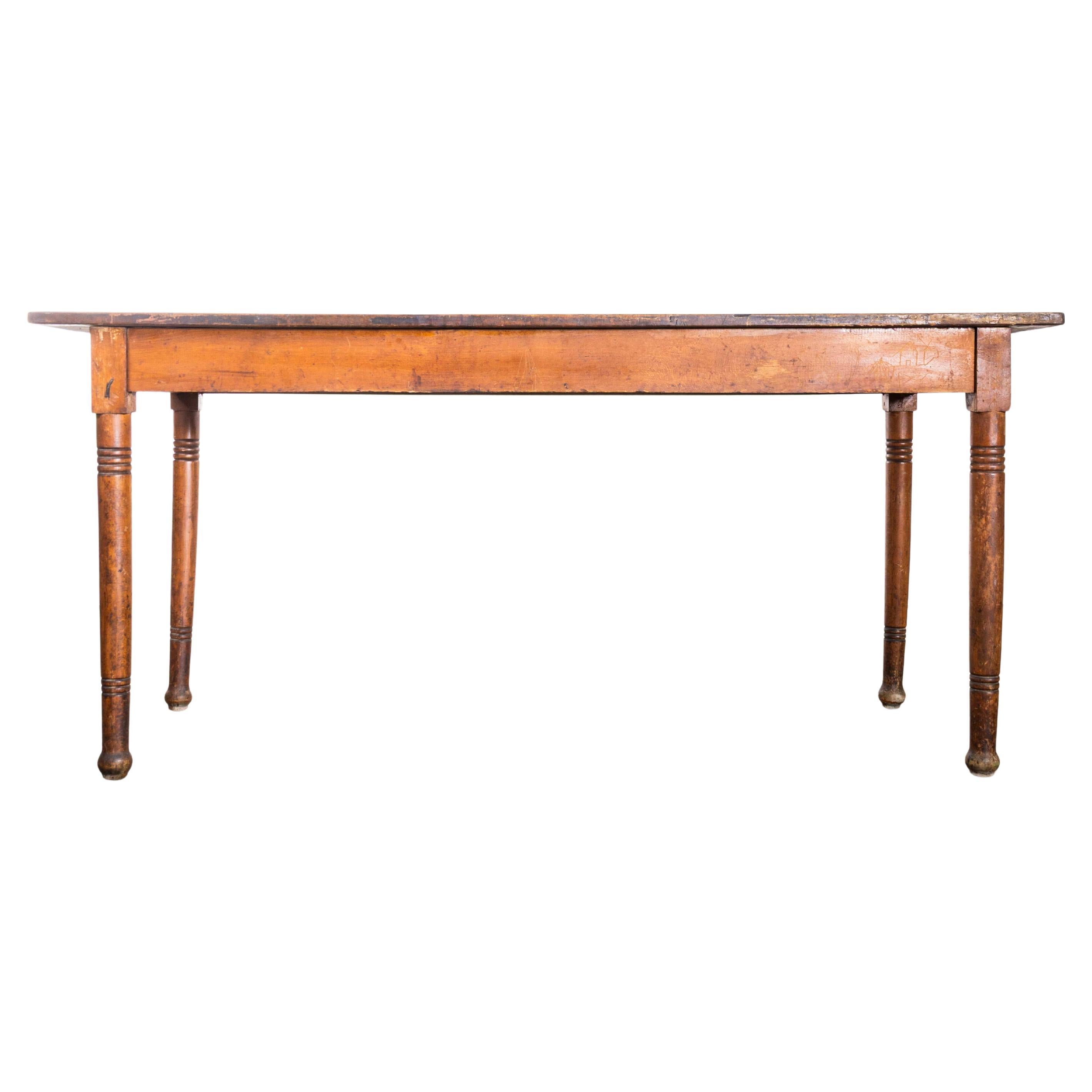 1940’s French Long Barrel Leg Mid Oak Fruitwood Kitchen Dining Table