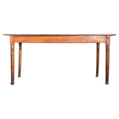 1940’s French Long Barrel Leg Mid Oak Fruitwood Kitchen Dining Table