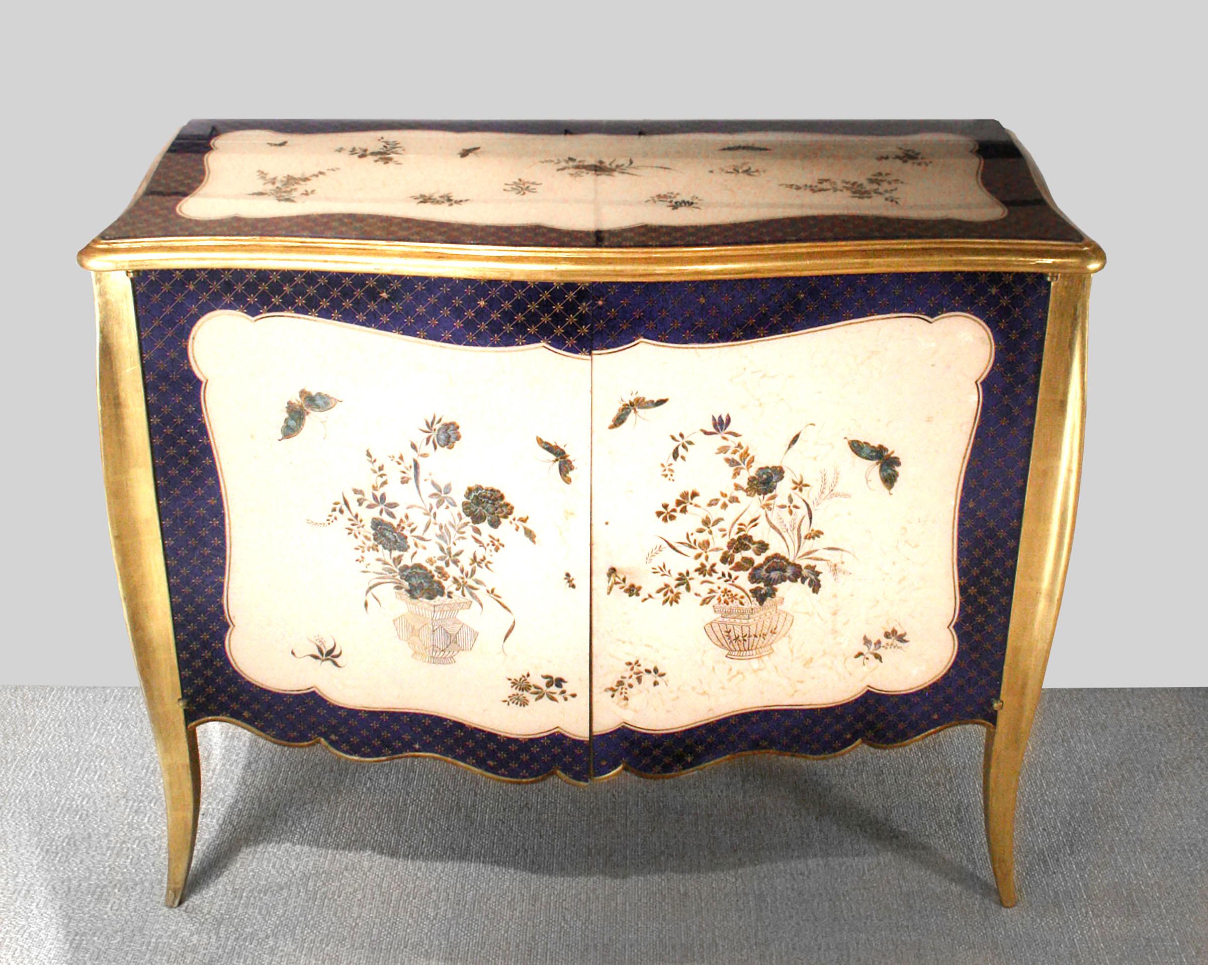 Painted French Louis XV Style Serpentine Commode