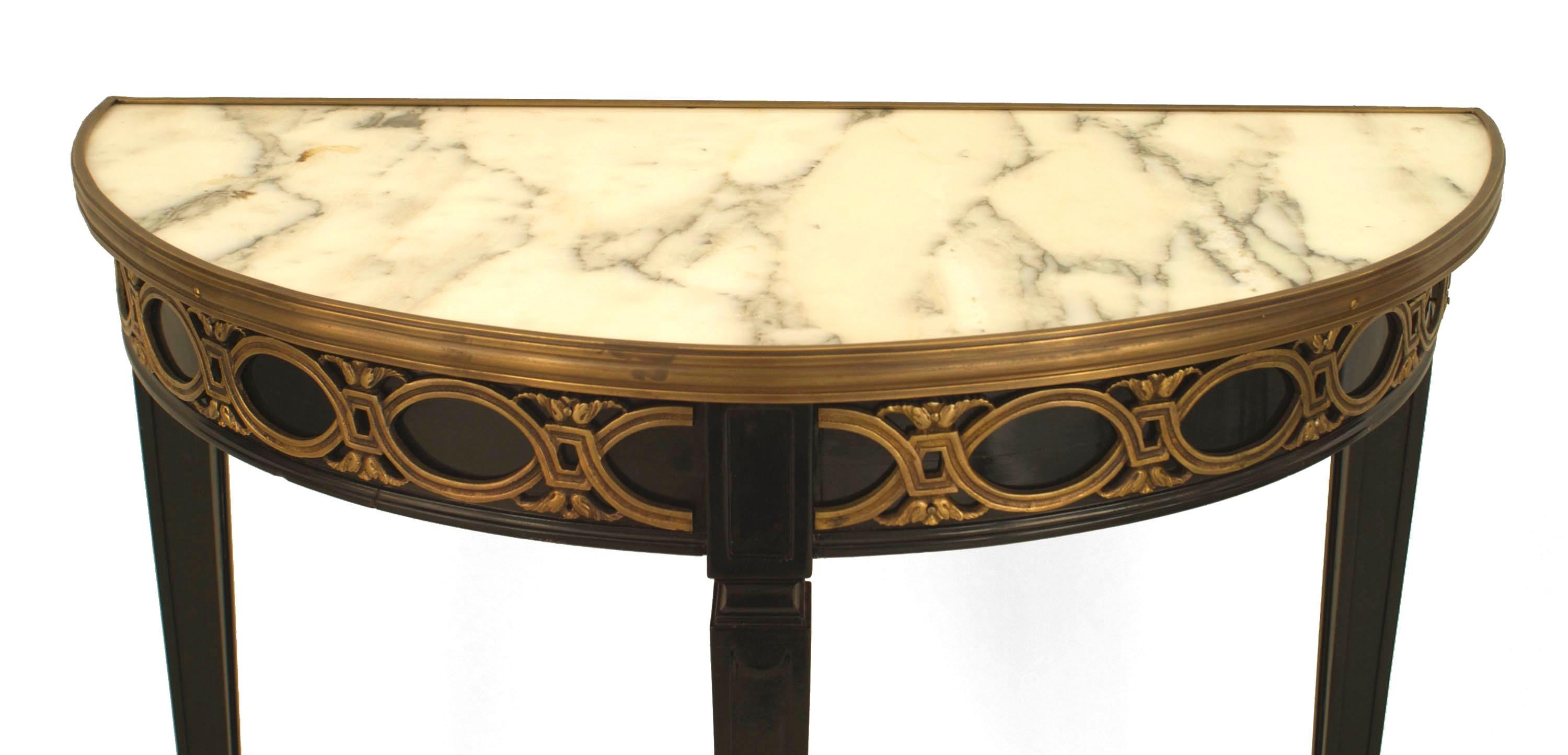 Jansen French Louis XVI Style Ebonized Marble Top Console Table In Good Condition In New York, NY