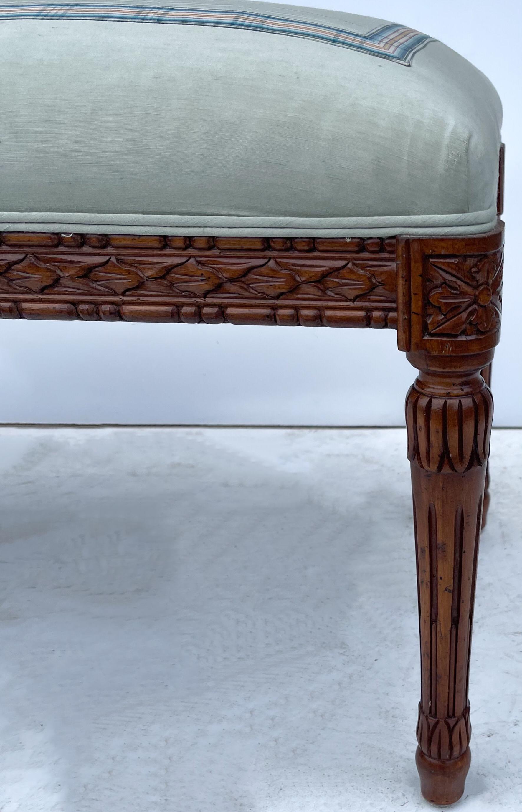 20th Century 1940s French Louis XVI Style Carved Fruitwood Bench / Ottoman 
