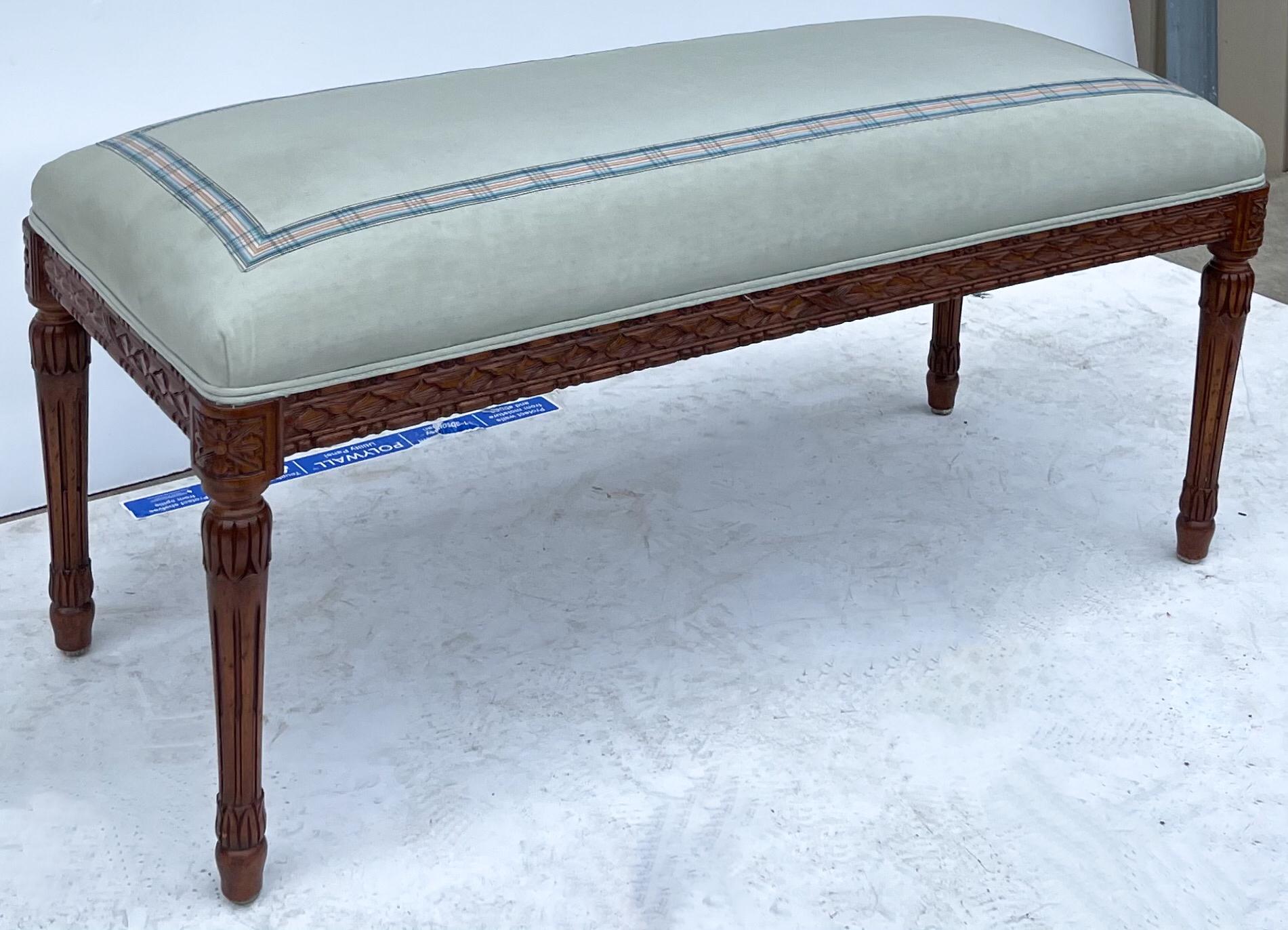 1940s French Louis XVI Style Carved Fruitwood Bench / Ottoman  1