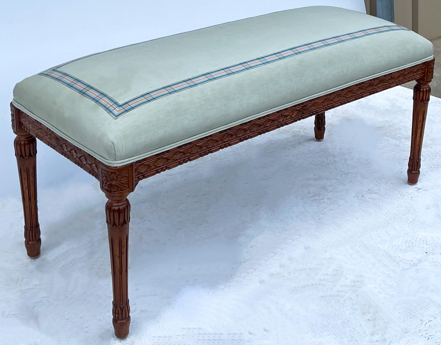 1940s French Louis XVI Style Carved Fruitwood Bench / Ottoman  2