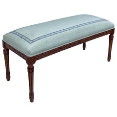 1940s French Louis XVI Style Carved Fruitwood Bench / Ottoman