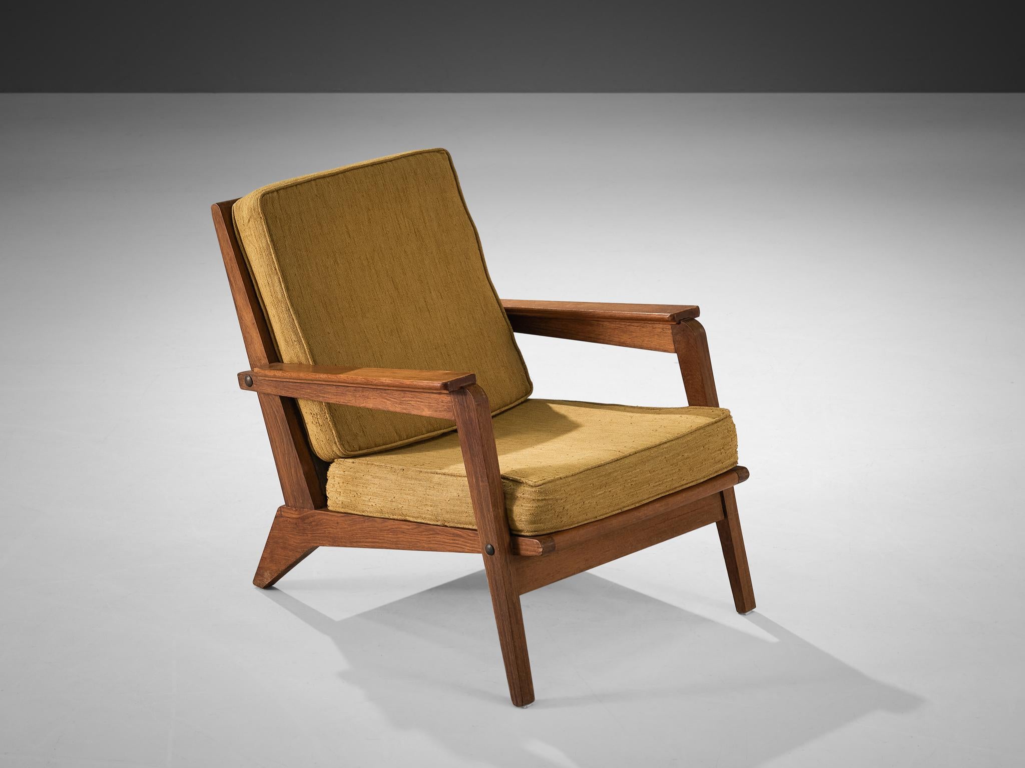Mid-20th Century 1940s French Lounge Chair with Constructivist Wooden Frame