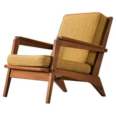 1940s French Lounge Chair with Constructivist Wooden Frame