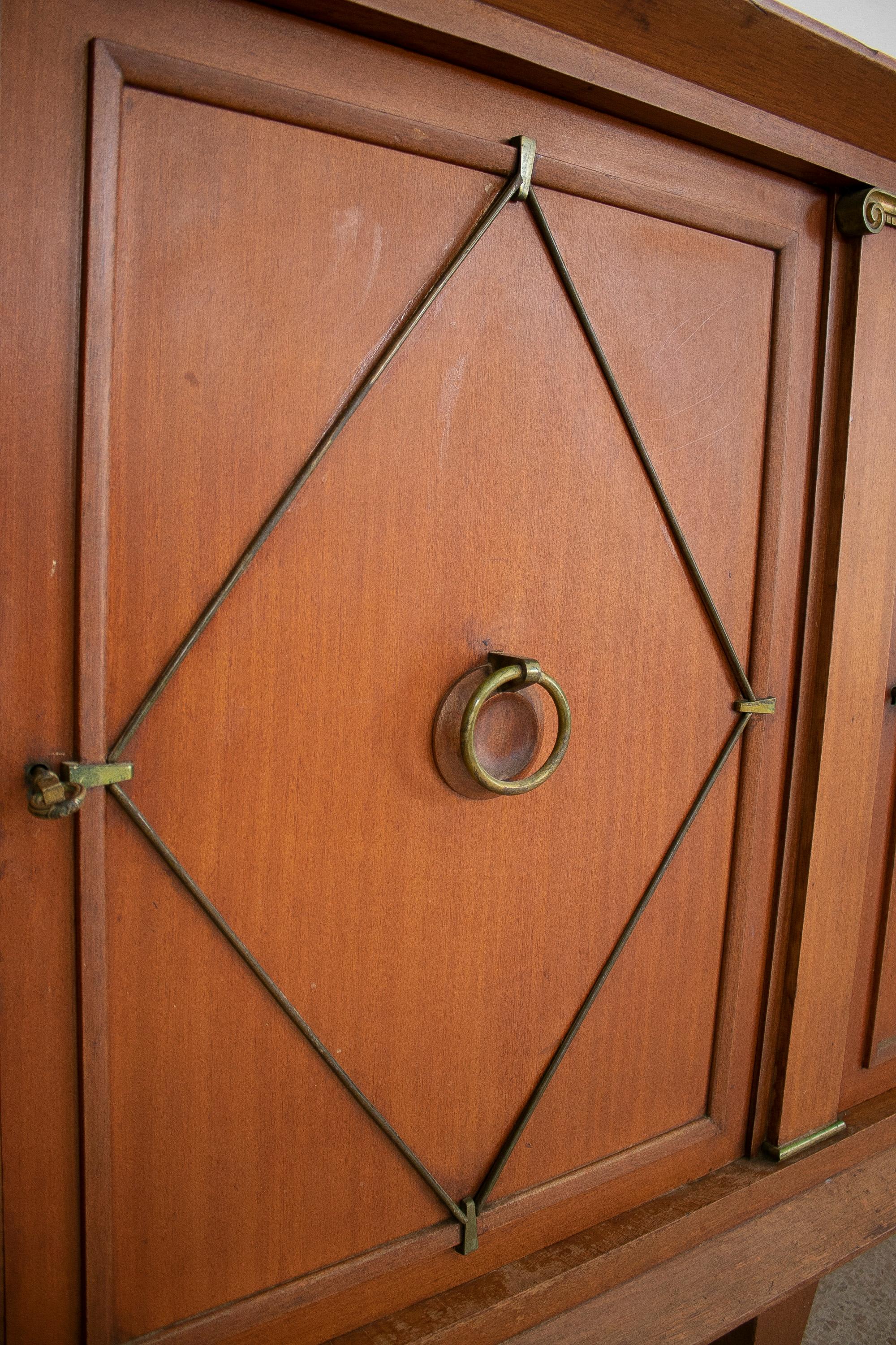 1940s French Mahogany & Bronze 3-Door Cabinet For Sale 2