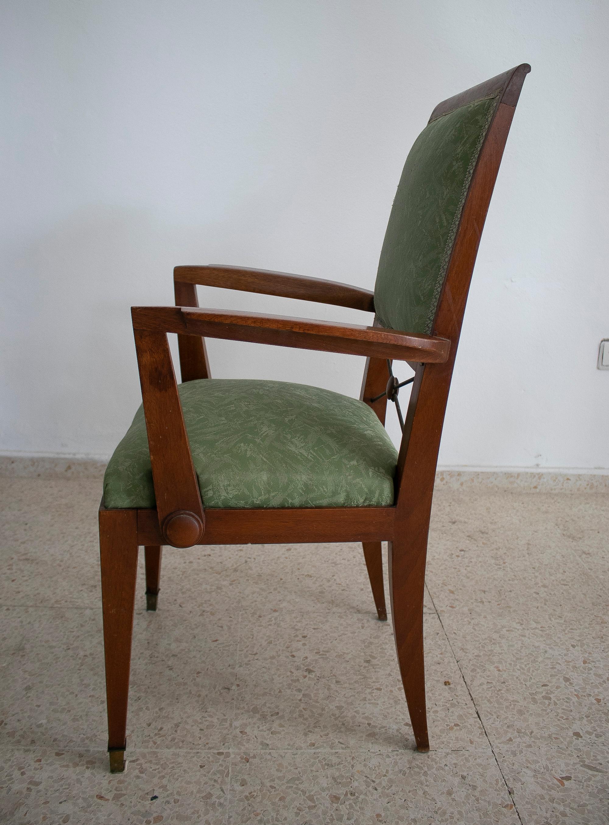 1940s French Mahogany & Bronze Set of Six Chairs & Two Armchairs For Sale 5