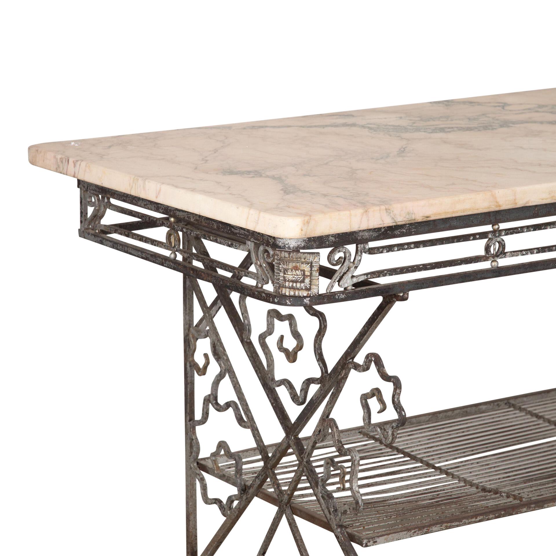 1940s French Marble Topped Bakers Table For Sale 5