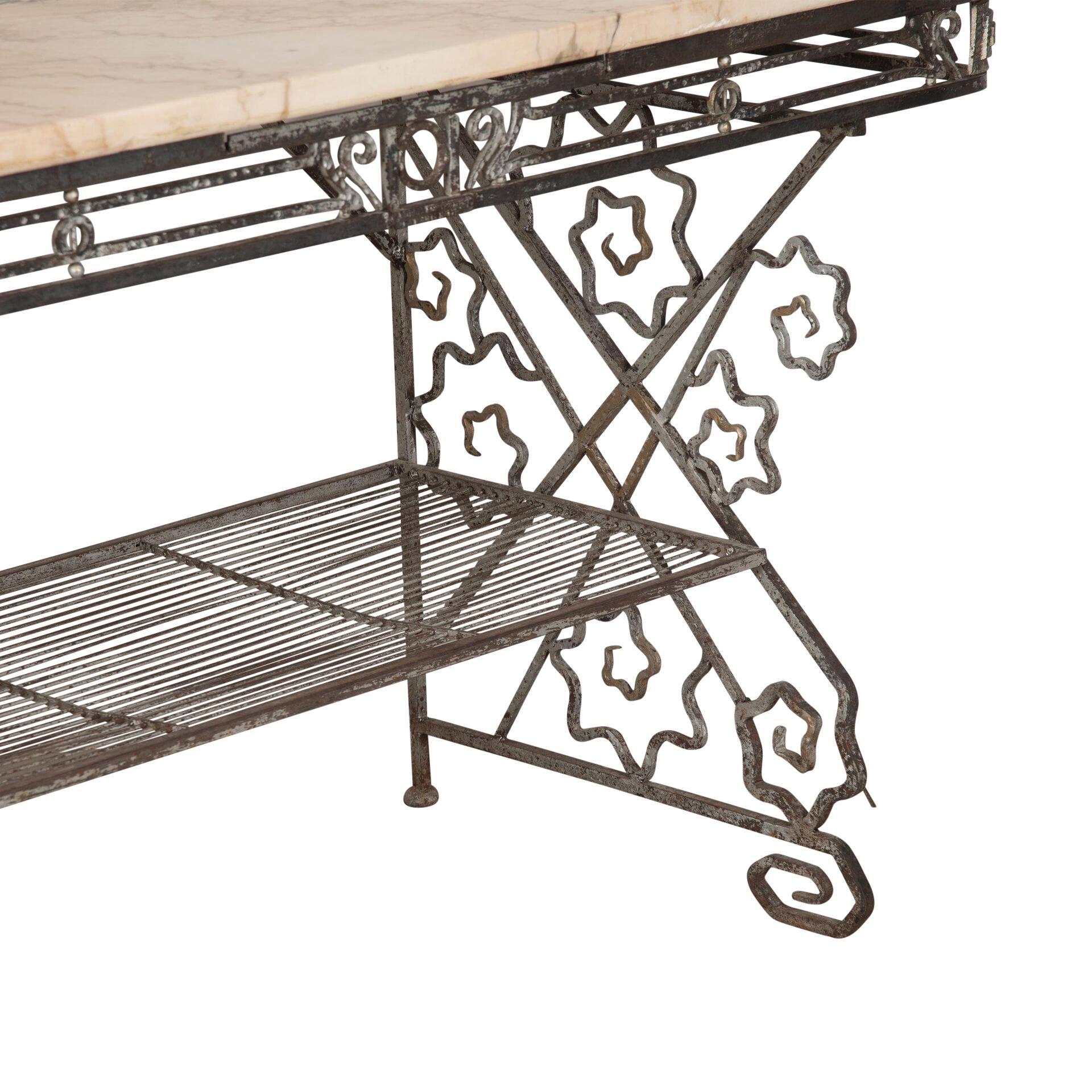 Iron 1940s French Marble Topped Bakers Table For Sale
