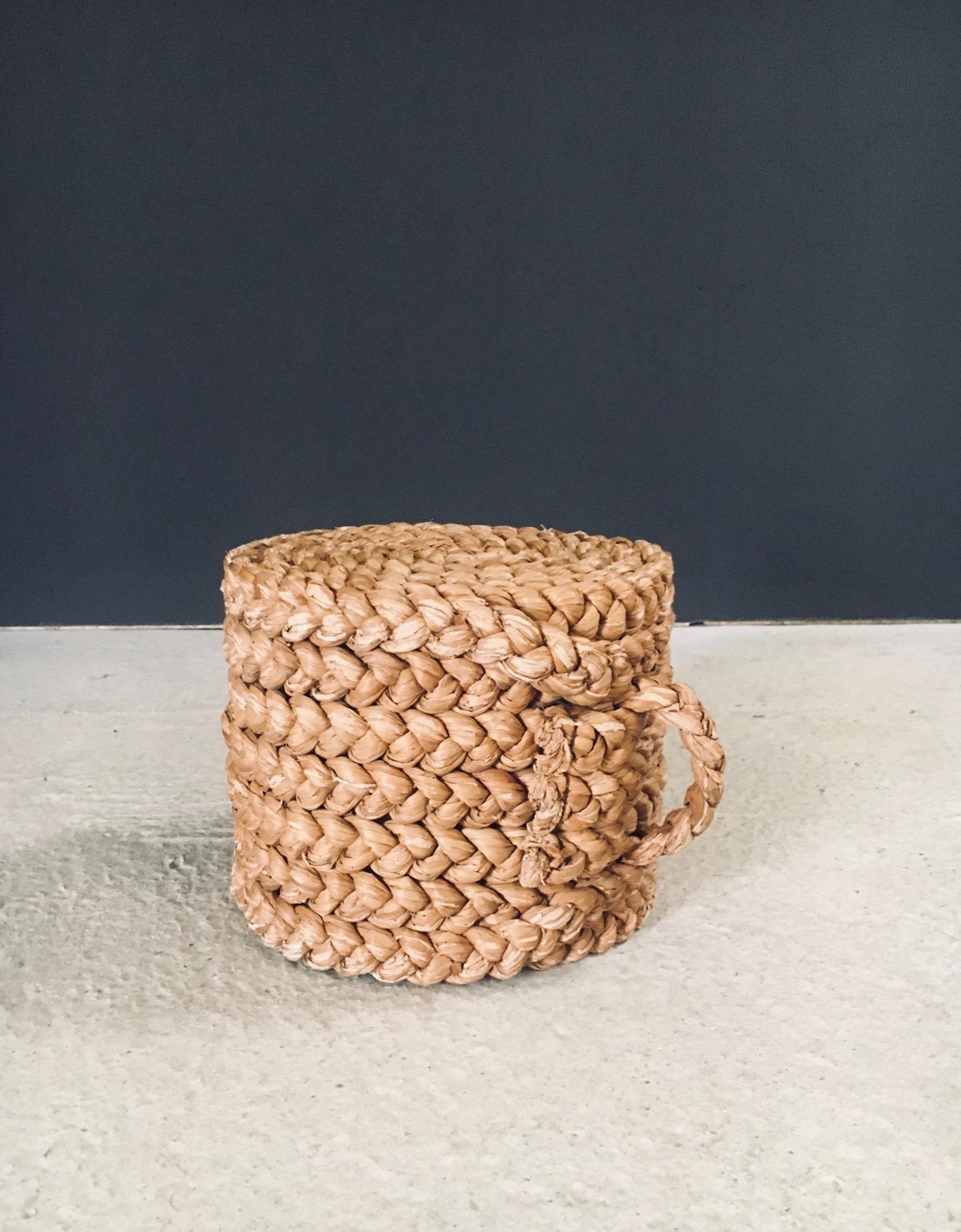 Straw 1940's French Mediterranean Design Low Rope Stool by Audoux Minet For Sale