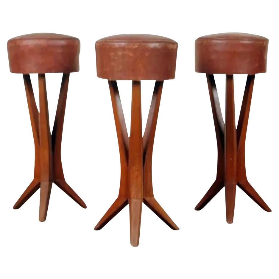 1940s French Mid Century Bar Stools- Set of 3