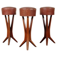 1940s French Mid Century Bar Stools- Set of 3