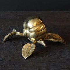 1940s French Mid Century Modern Shiny Brass Hinged Apple Trinket Box on Twig '4'