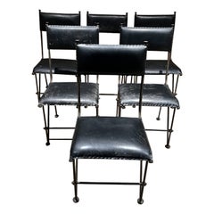 1940s French Modern Six Iron and Leather Dining Chairs